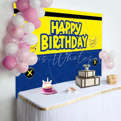 Lofaris Vibrant Yellow and Blue Banana Cartoon Birthday Backdrop for Kids Party Fun Denim Style Background and Photo Booth Props
