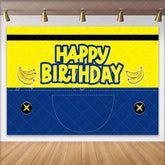 Lofaris Vibrant Yellow and Blue Banana Cartoon Birthday Backdrop for Kids Party Fun Denim Style Background and Photo Booth Props