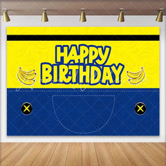 Lofaris Vibrant Yellow and Blue Banana Cartoon Birthday Backdrop for Kids Party Fun Denim Style Background and Photo Booth Props