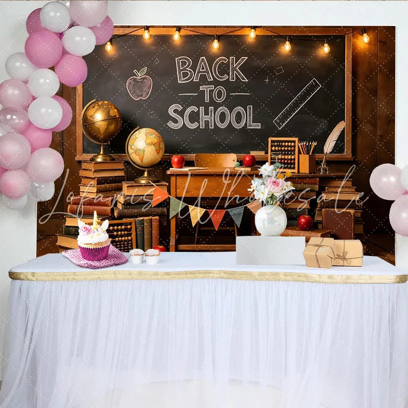 Lofaris Vintage Back To School Backdrop with Blackboard and Books Educational Classroom Photography Background for Students