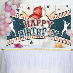 Lofaris Vintage Baseball Birthday Backdrop Red Cap and Bat Sport Theme Party Banner for Boy