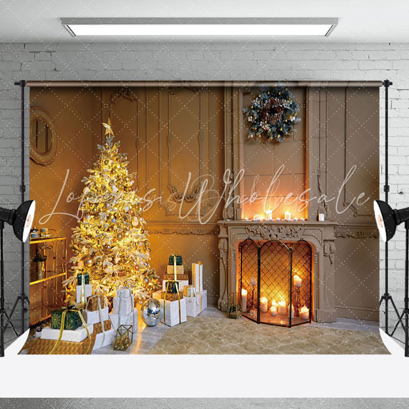 Lofaris Vintage Beige Wall Xmas Trees Christmas Backdrop