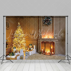 Lofaris Vintage Beige Wall Xmas Trees Christmas Backdrop