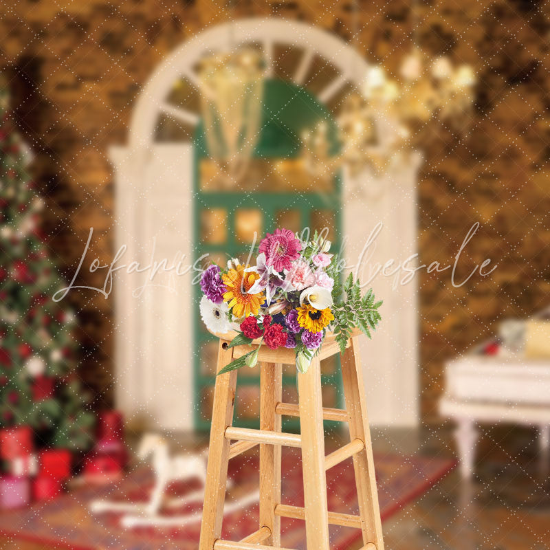 Lofaris Vintage Bricks Room Tree Piano Christmas Backdrop