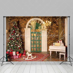 Lofaris Vintage Bricks Room Tree Piano Christmas Backdrop
