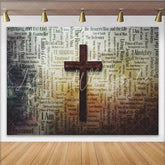 Lofaris Vintage Christian Cross Photography Backdrop with Religious Word Cloud Spiritual Studio Background for Church Events and Portraits