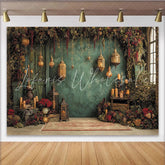 Lofaris Vintage Christmas Backdrop with Ornate Lanterns and Greenery Festive Holiday Background for Party Decor and Photoshoot