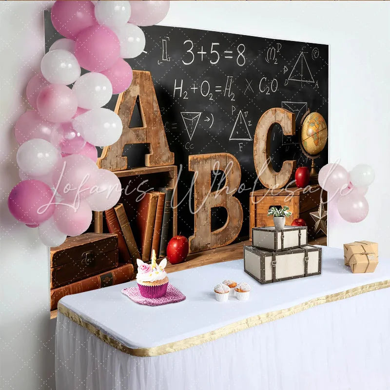 Lofaris Vintage Classroom Photography Backdrop with Blackboard ABC Letters and Books Educational Studio Background for School Portrait