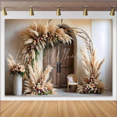 Lofaris Vintage Door Boho Backdrop Pampa Grass Arch and Floral Arrangements for Rustic Wedding