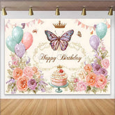 Lofaris Vintage Floral Birthday Backdrop Pastel Balloon Butterfly Background Sketch Art Cake Table Photo Prop