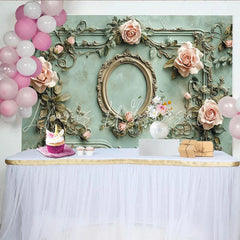 Lofaris Vintage Floral Photography Backdrop with Ornate Frame and Pink Roses Elegant Textured Wall Background for Studio Photoshoot