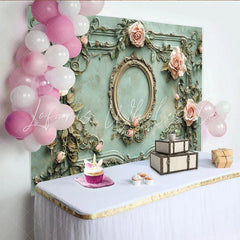 Lofaris Vintage Floral Photography Backdrop with Ornate Frame and Pink Roses Elegant Textured Wall Background for Studio Photoshoot
