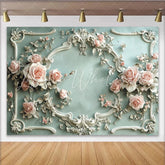 Lofaris Vintage Floral Portrait Backdrop with Elegant White Molding Romantic Pastel Blue Wall Decor for Professional Studio Photography