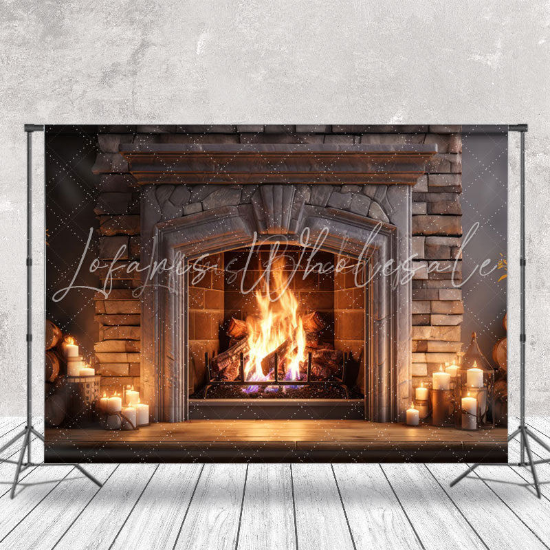 Lofaris Vintage Luxury Fireplace Candles Christmas Backdrop