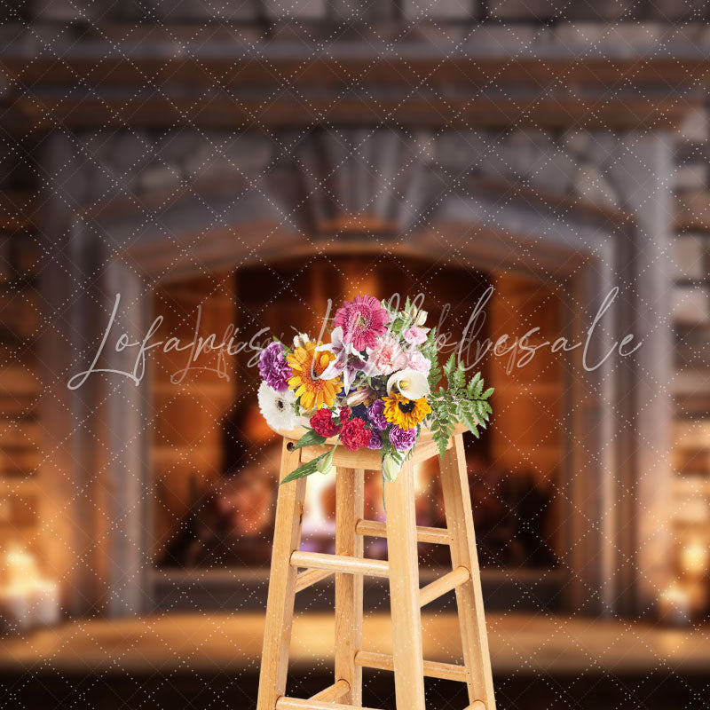 Lofaris Vintage Luxury Fireplace Candles Christmas Backdrop