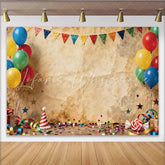 Lofaris Vintage Party Birthday Backdrop with Colorful Balloons and Banners Festive Celebration Background for Photoshoot and Decor.