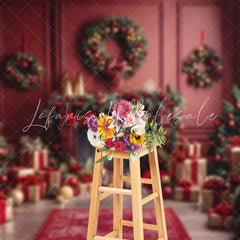 Lofaris Vintage Red Wall Gifts Trees Christmas Vibe Backdrop