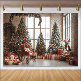 Lofaris Vintage Room Christmas Tree Photography Backdrop Teddy Bear Carriage Winter Holiday Party Background