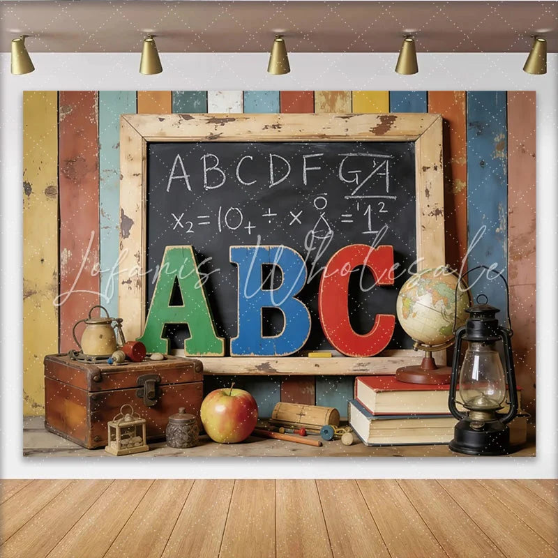 Lofaris Vintage School Photography Backdrop with Blackboard and ABC Letters Rustic Classroom Background for Kids Photoshoot