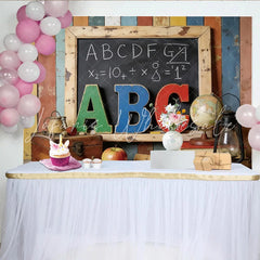 Lofaris Vintage School Photography Backdrop with Blackboard and ABC Letters Rustic Classroom Background for Kids Photoshoot