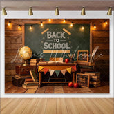 Lofaris Vintage Wooden Back To School Backdrop with Chalkboard and String Lights Rustic Classroom Photo Background for Student Party Decor