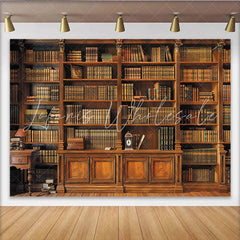 Lofaris Vintage Wooden Bookshelf Library Backdrop with Classic Old Books Elegant Photo Background for Studio Portrait and Academic Theme