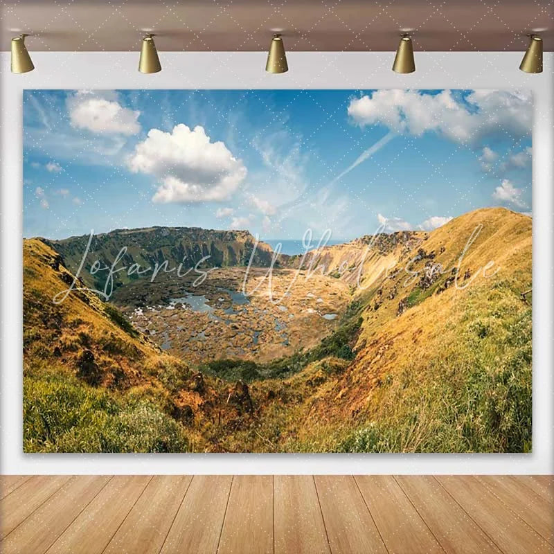 Lofaris Volcanic Crater Lake Nature Landscape Backdrop Easter Island Ancient Scenery Event Photography Background