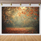 Lofaris Warm Autumn Forest Photography Backdrop with Fallen Leaves and Bokeh Light Natural Seasonal Background for Studio Photoshoot