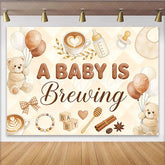 Lofaris Warm Brown A Baby Is Brewing Baby Shower Backdrop with Teddy Bears and Balloons Coffee Themed Background for Gender Reveal Party