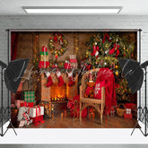 Lofaris Warm Indoor Room Fireplace Festive Christmas Backdrop