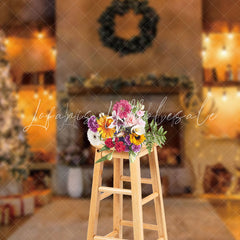 Lofaris Warm Light Retro Fireplace Christmas Tree Backdrop