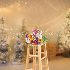 Lofaris Warm Light Strings Pine Trees Christmas Backdrop