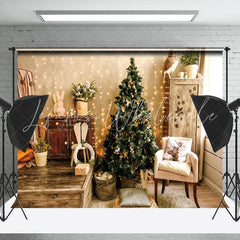 Lofaris Warm Living Room Cabinet Tree Owl Christmas Backdrop