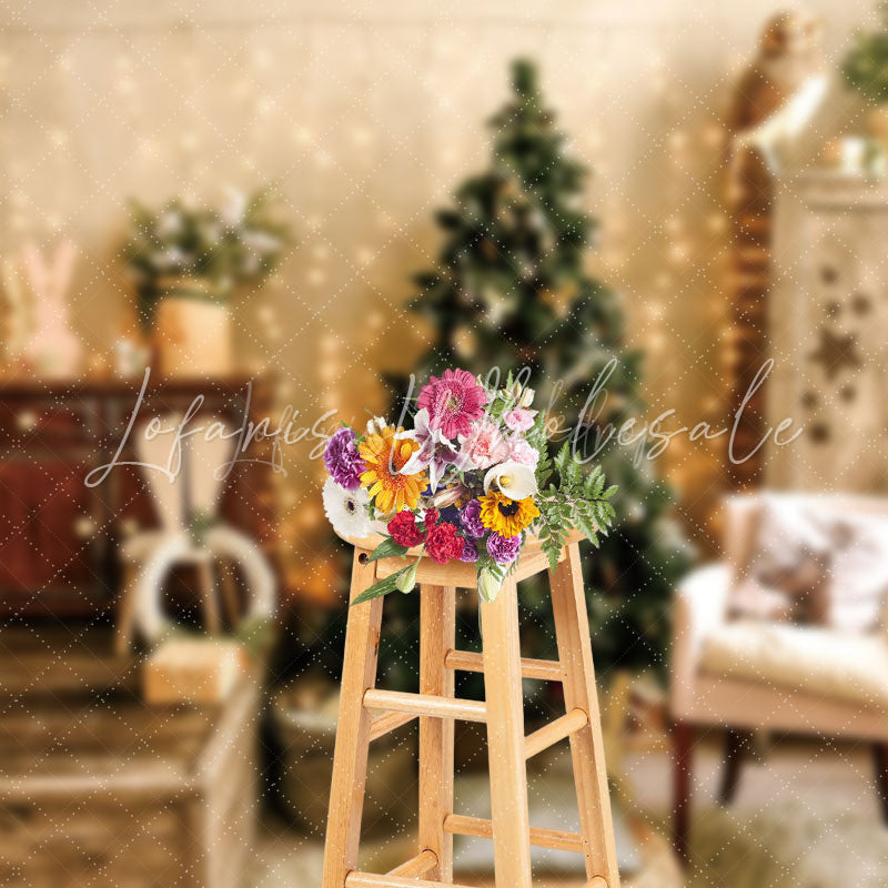 Lofaris Warm Log Style Bedroom Xmas Tree Christmas Backdrop