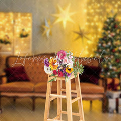 Lofaris Warm Yellow Light Room Sofa Trees Christmas Backdrop