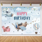 Lofaris Watercolor Airplane Birthday Backdrop Hot Air Balloon and Cloud Sky Party Background for Boys