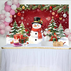 Lofaris Watercolor Christmas Backdrop with Snowman Pine Trees and Gift Boxes Festive Winter Holiday Background for Family Photoshoot