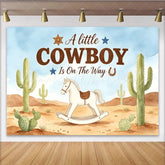 Lofaris Watercolor Cowboy Baby Shower Backdrop with Rocking Horse and Desert Cacti Western Theme Background for Party Decor