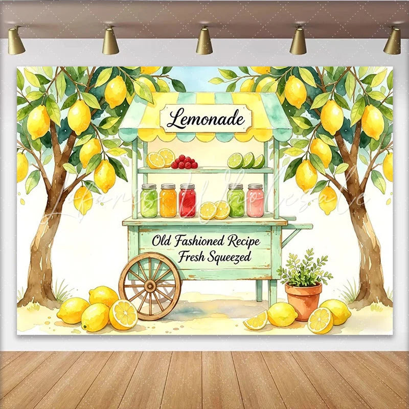 Lofaris Watercolor Lemonade Stand Photography Backdrop Fresh Squeezed Summer Party Decor and Photo Booth Prop
