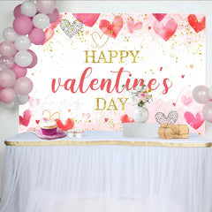 Lofaris Watercolor Pink and Red Hearts Valentines Day Backdrop Gold Glitter Love Celebration Background