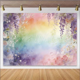 Lofaris Watercolor Rainbow Floral Photography Backdrop with Purple Wisteria Dreamy Studio Background for Artistic Portrait and Event Decor
