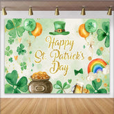 Lofaris Watercolor St. Patrick Day Shamrock and Gold Backdrop Elegant Lucky Clover Party Decor