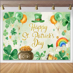 Lofaris Watercolor St. Patrick Day Shamrock and Gold Backdrop Elegant Lucky Clover Party Decor