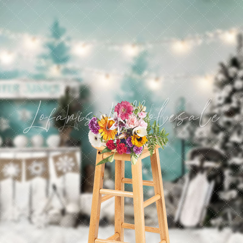 Lofaris Watercolor Trees Winter Kisses Christmas Backdrop