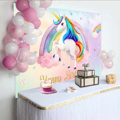 Lofaris Watercolor Unicorn Rainbow Backdrop Happy Birthday Clouds and Stars Party Banner