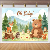 Lofaris Watercolor Woodland Forest Animals Oh Baby Shower Backdrop Gentle Mountain Tree Background for Party Decor