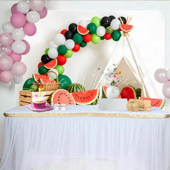 Lofaris Watermelon Birthday Backdrop with Green Red Balloons and Teepee Tent Summer Fruit Party Photography Background Decor