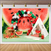 Lofaris Watermelon Birthday Backdrop with Red Green Balloons and Teepee Tent Summer Fruit Party Decor for Photoshoot