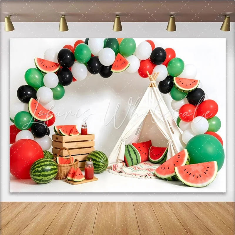 Lofaris Watermelon Photography Backdrop with Balloons and Teepee Tent Summer Party Decor for Photoshoot