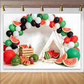 Lofaris Watermelon Photography Backdrop with Balloons and Teepee Tent Summer Party Decor for Photoshoot